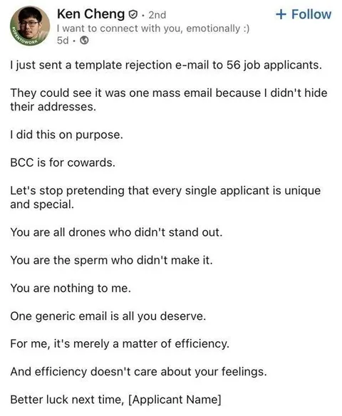 Generic Rejection Email to Applicants