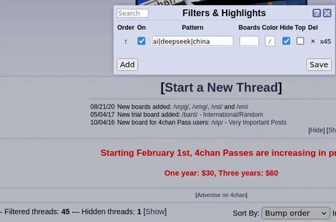 Filtering AI and China on 4chan