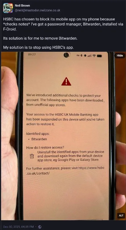 HSBC Blocks Bitwarden