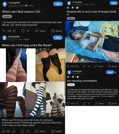 Mongolia Reddit Sock and Axe Posts