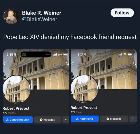 Pope Leo XIV Friend Request Denied