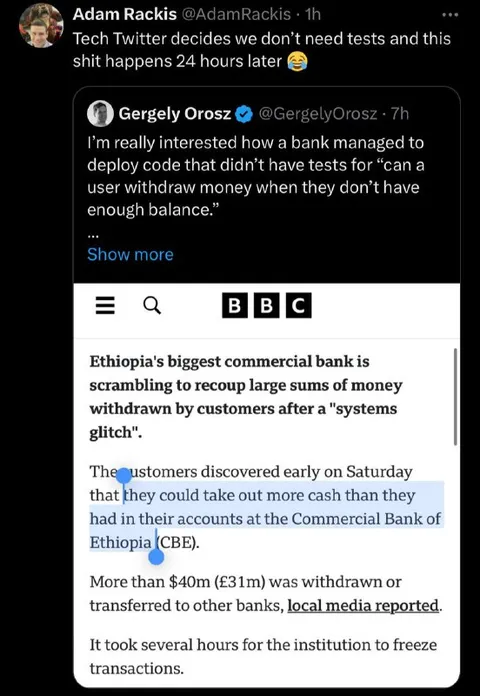 Tech Twitter Tests Bank Glitch