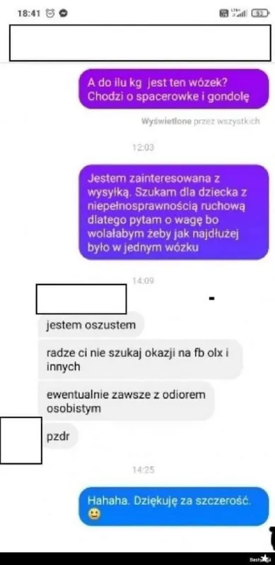 Szczerość oszusta przy zakupie wózka