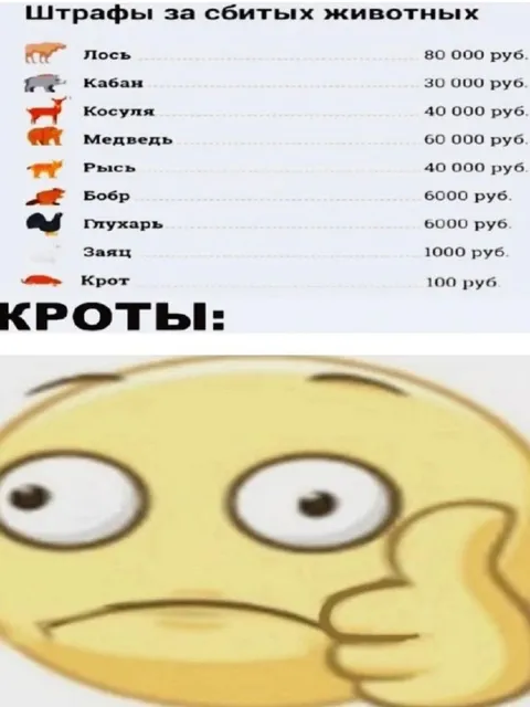 Кроты! Штраф за сбитых животных