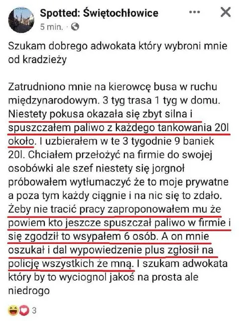 Kierowca spuszczał paliwo z busa