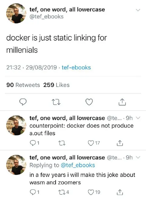 Docker Static Linking Millennial Joke