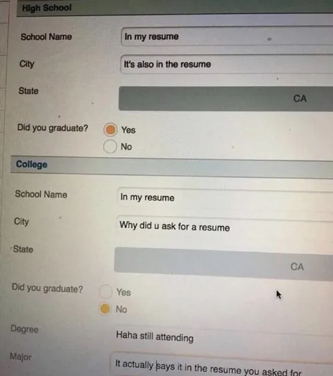 Resume Application Form Goes Wrong