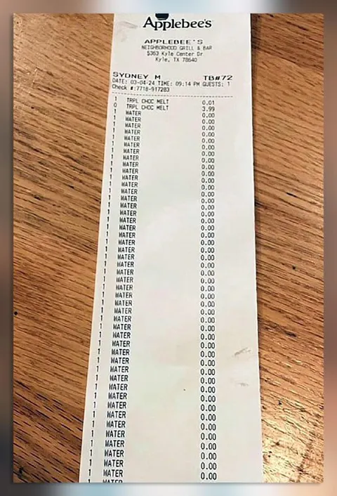 Applebee's Water Receipt