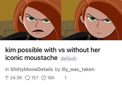Kim Possible With and Without Moustache