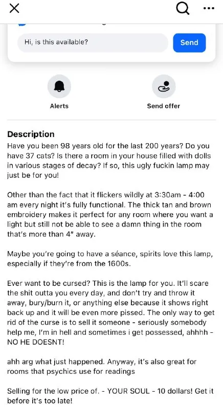 Cursed Flickering Doll Lamp Listing