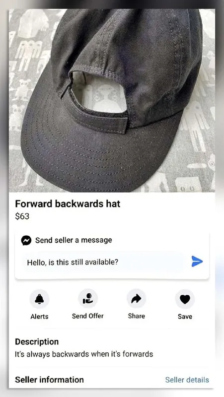Forward Backwards Hat Listing