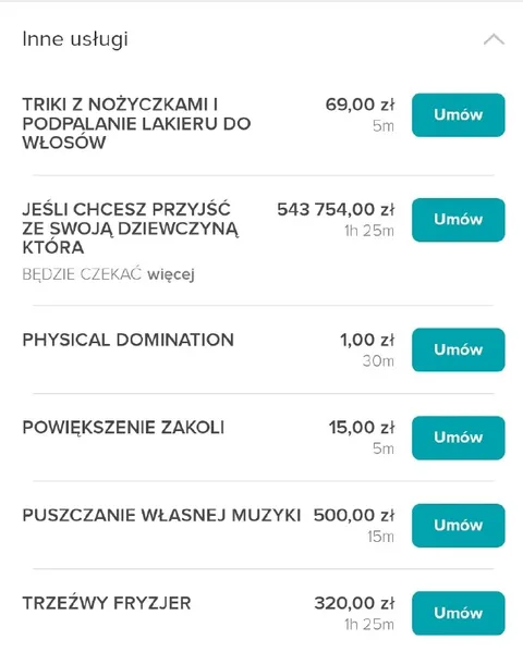 Fryzjer oferuje dziwne usługi
