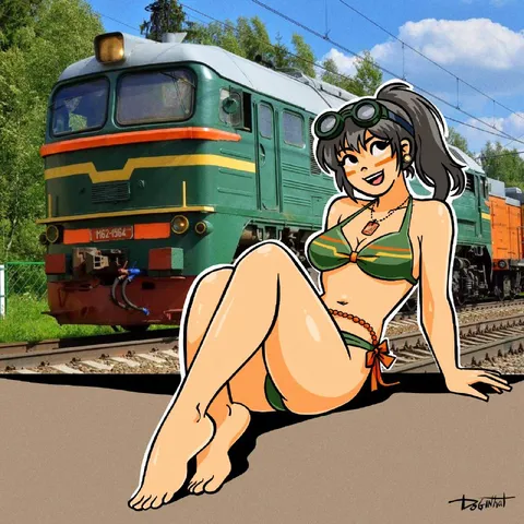 Девушка на фоне поезда