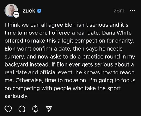 Zuck Challenges Elon to Fight