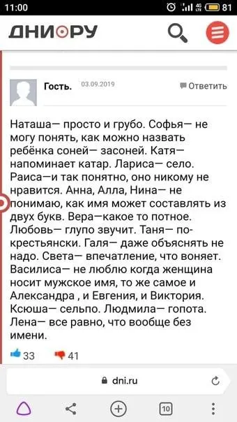 Гость оценивает женские имена
