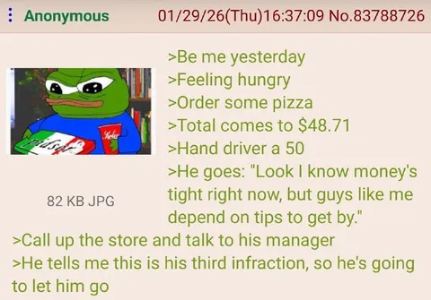 Pepe Tips the Pizza Driver