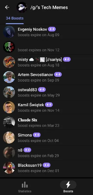 Discord Boosters List Screenshot