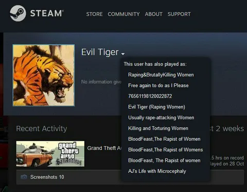 Evil Tiger Steam aliases