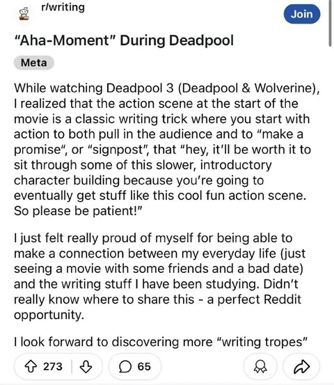 Deadpool Writing Epiphany Reddit Post