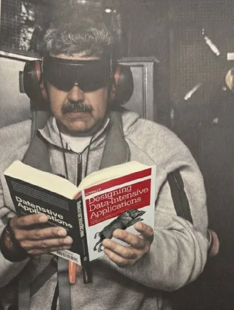 Man Reading Data Book Blindfolded