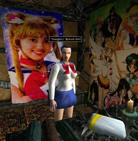 Naughty School Girl in Anime Room