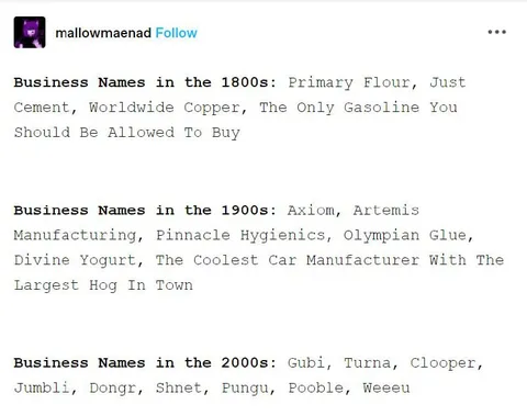 Business Names Through the Decades