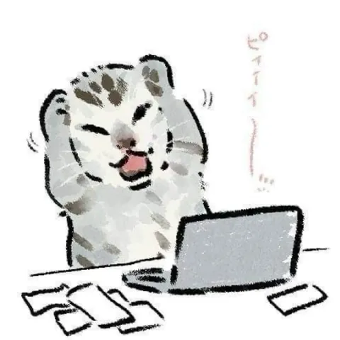 Кот работает за ноутбуком