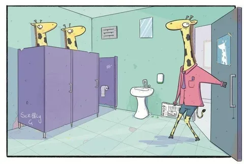 Giraffe Walks Into the Bathroom