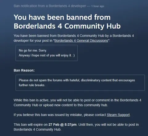 Borderlands 4 Community Ban