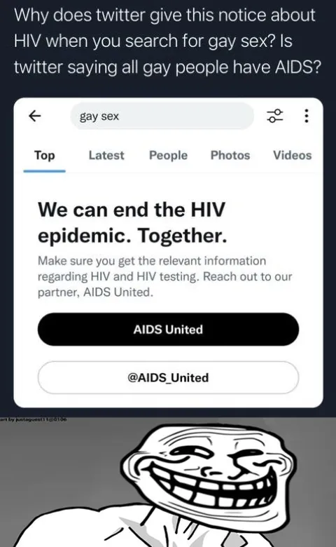 Twitter notice about gay sex