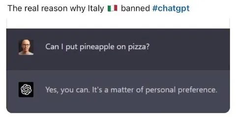 Italy Bans ChatGPT Over Pineapple Pizza