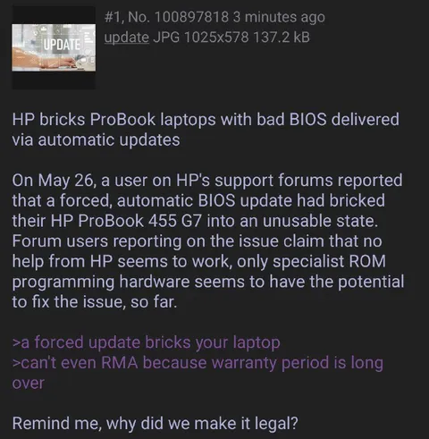 Forced BIOS Update Bricks Laptop