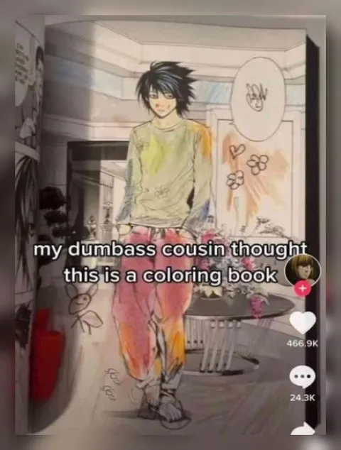 Cousin Mistakes Anime Art for a Coloring Book