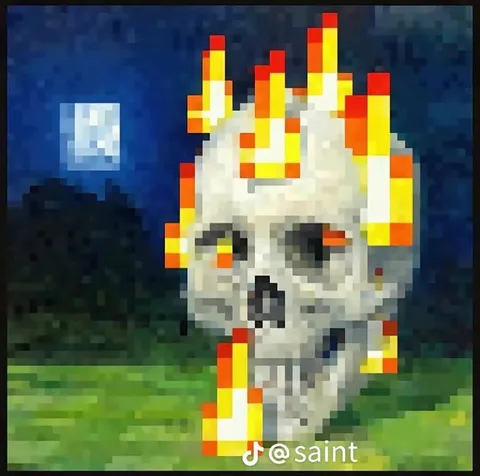 Пылающий пиксельный череп
