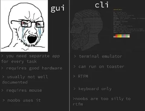 GUI vs CLI Crying Wojak