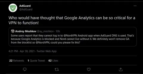 Google Analytics Blocks NordVPN