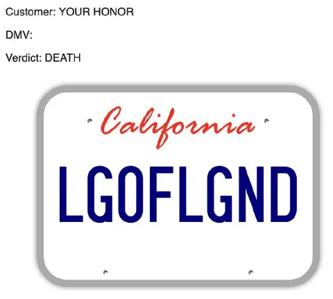 DMV License Plate Death Sentence