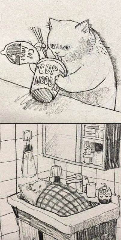 Cat Eats Cup Noodles