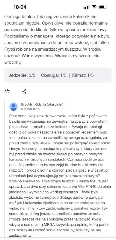 Opinia kontra odpowiedź właściciela