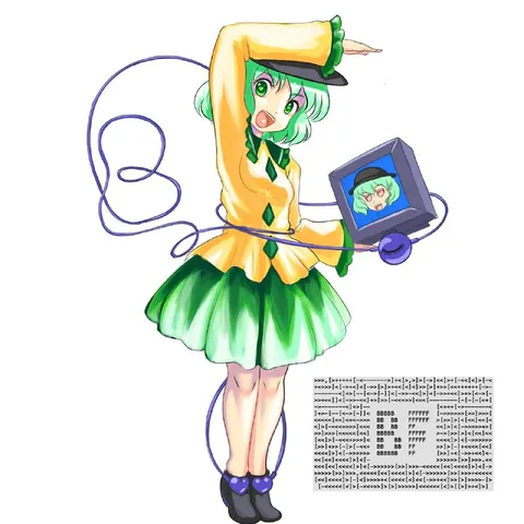 Green-haired anime girl with monitor