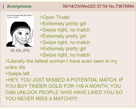 Wojak Tinder Gold Missed Match