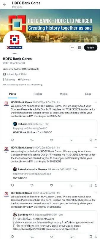 Fake HDFC Bank Support Account
