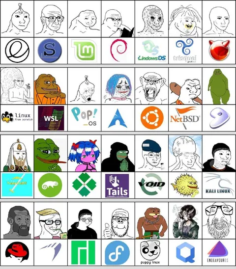 Linux Distros as Wojak Characters