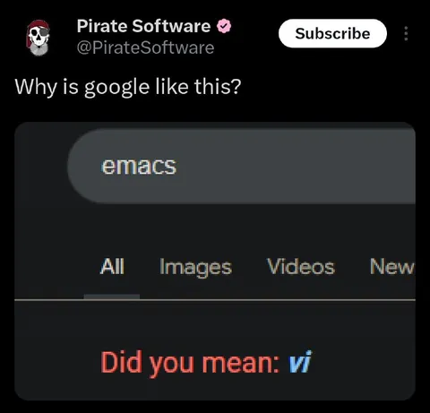 Google Suggests vi Instead of Emacs