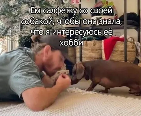 Ем салфетку вместе с собакой