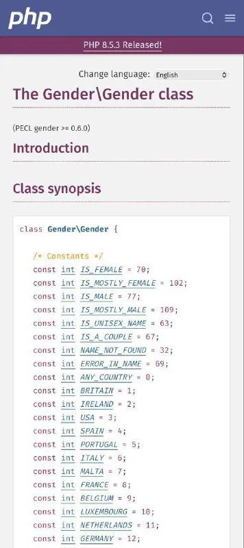 PHP Gender Class Constants
