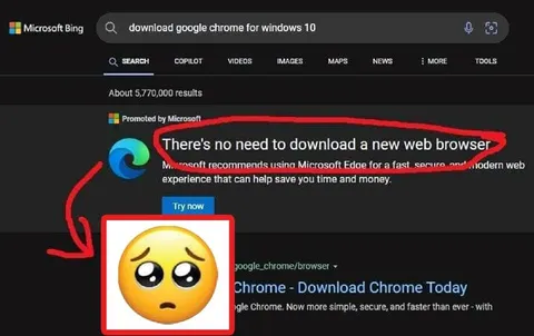 Bing Recommends Edge Instead