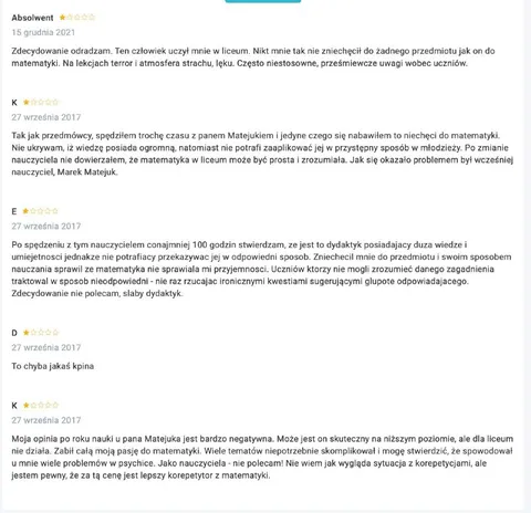 Opinie o nauczycielu matematyki