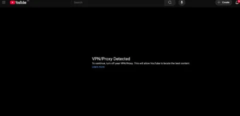 YouTube VPN Proxy Detected