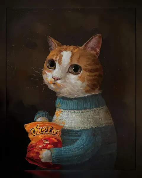 Cat Holding Cheetos